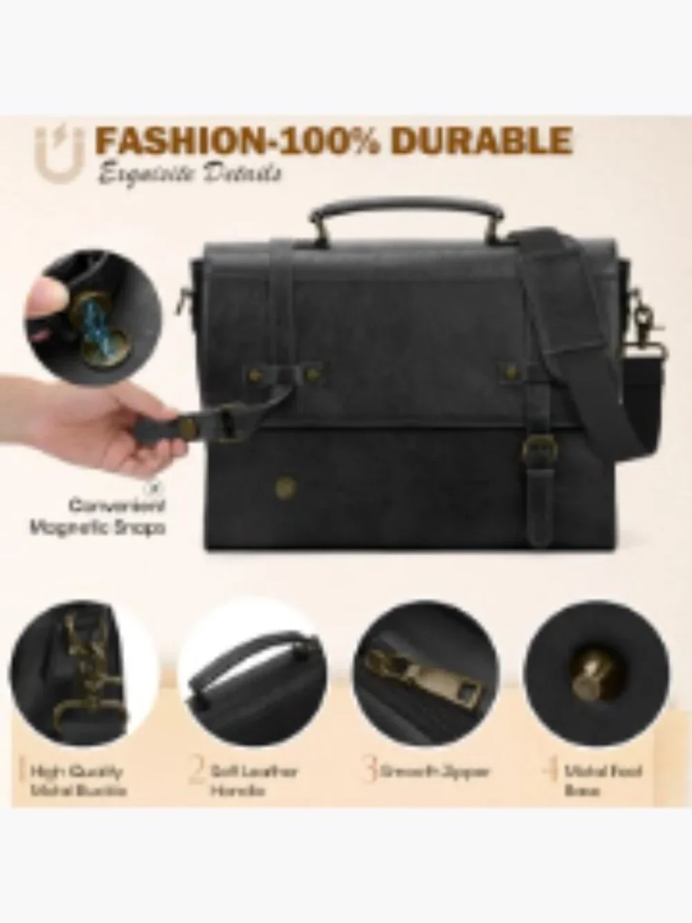Vintage Leather Messenger Bag 17 Inch Laptop Briefcase Waterproof Crossbody